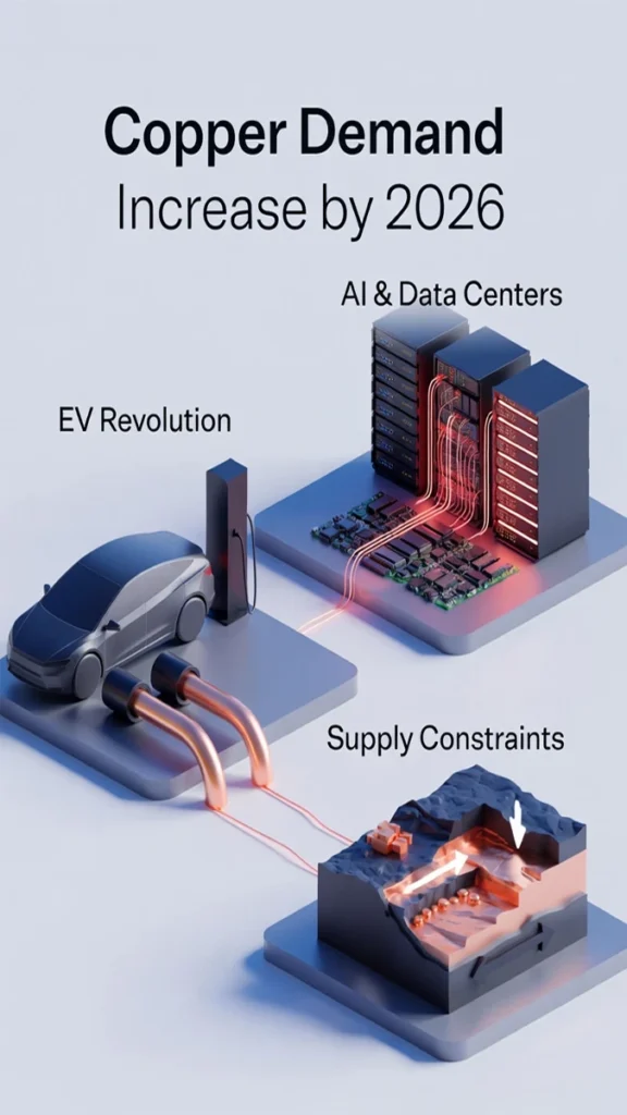 Rising copper demand in 2026 driven by electric vehicles, AI data centers, and limited mining supply