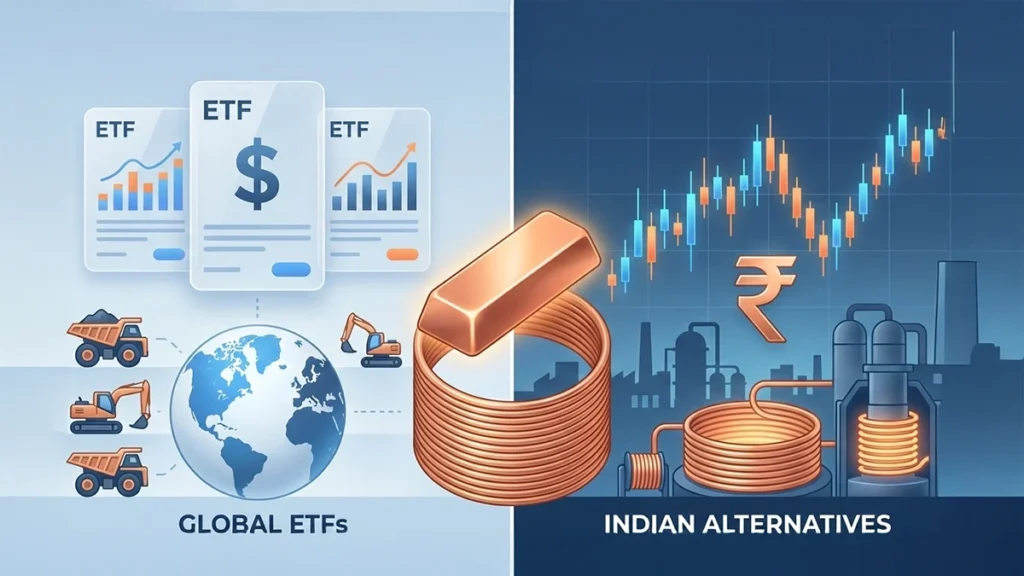 Comparison of global copper ETFs and Indian copper investment alternatives like metal stocks and ETFs